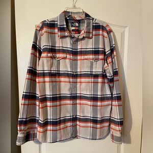 North Face Men's XL Navy Orange Plaid Long Sleeve Button Down Shirt
